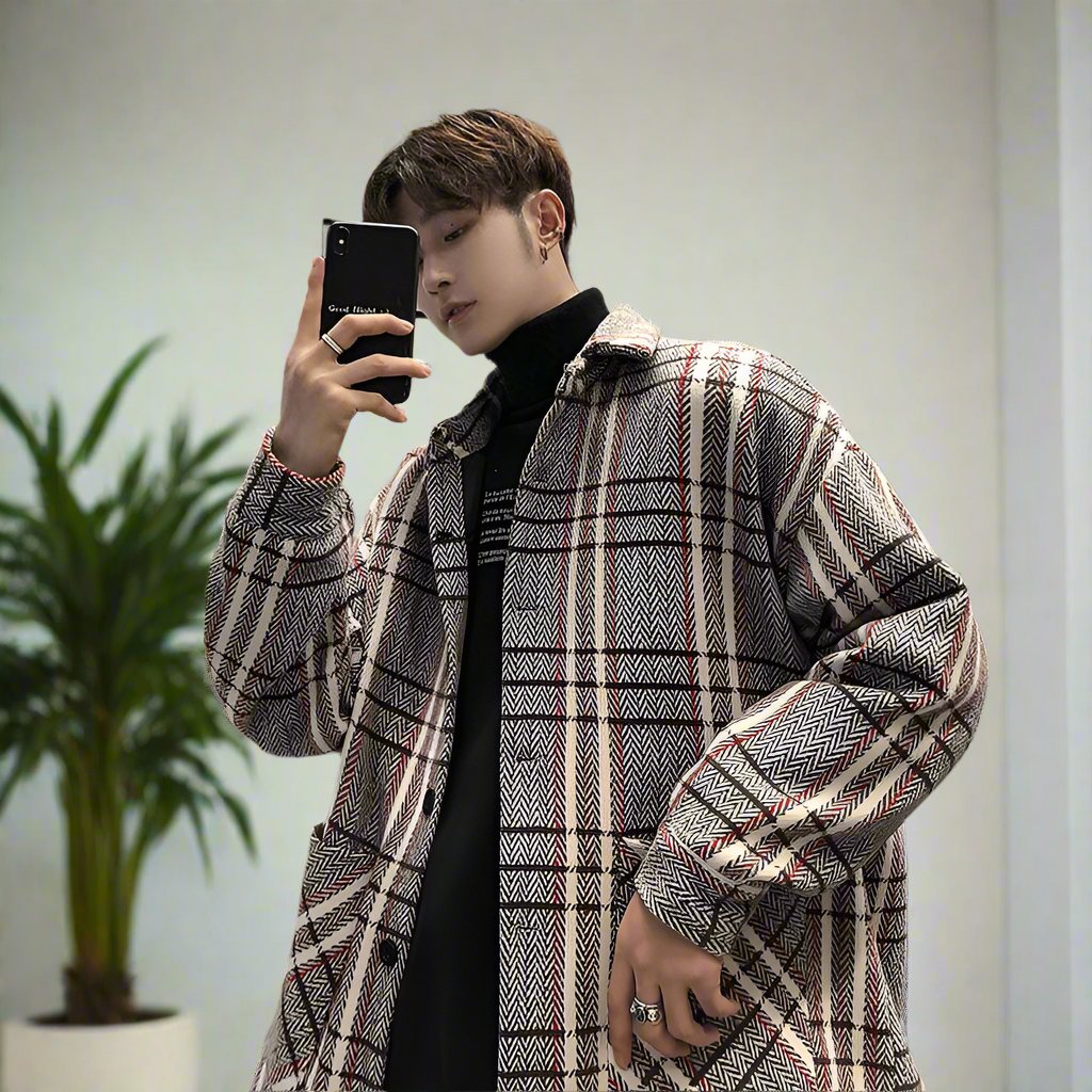 Checked Woolen Coat - Coats & Jackets