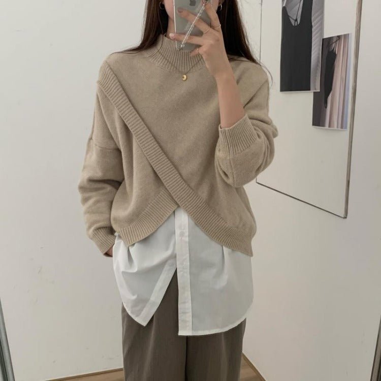 Irregular Knit Long Sleeve Sweater - Shirts & Tops