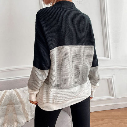 Versatile Color-block Pullover Sweater - Shirts & Tops