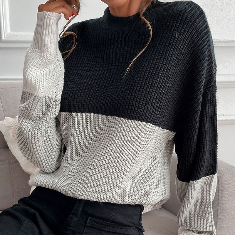 Versatile Color-block Pullover Sweater - Shirts & Tops