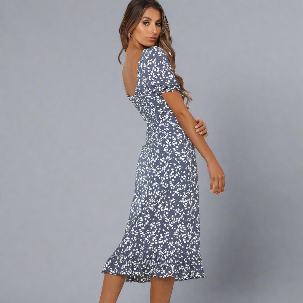 Floral Dress with Puff Sleeve - Dresses