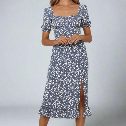 Floral Dress with Puff Sleeve - Dresses