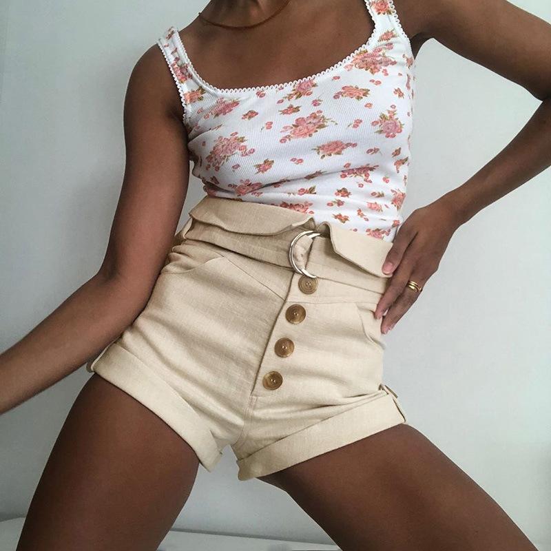 High Waist Button Shorts - Shorts