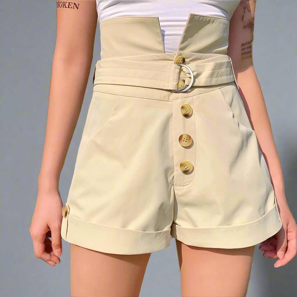 High Waist Button Shorts - Shorts