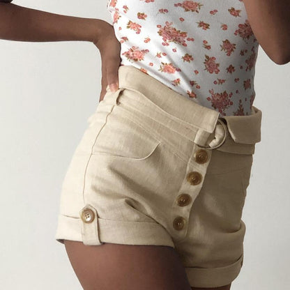 High Waist Button Shorts - Shorts