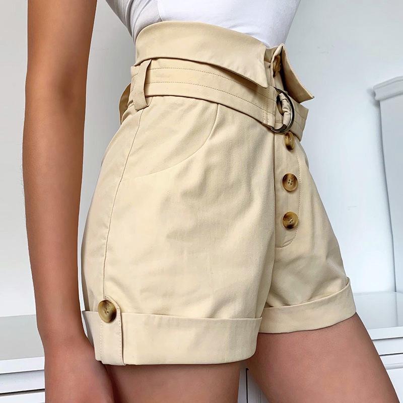 High Waist Button Shorts - Shorts